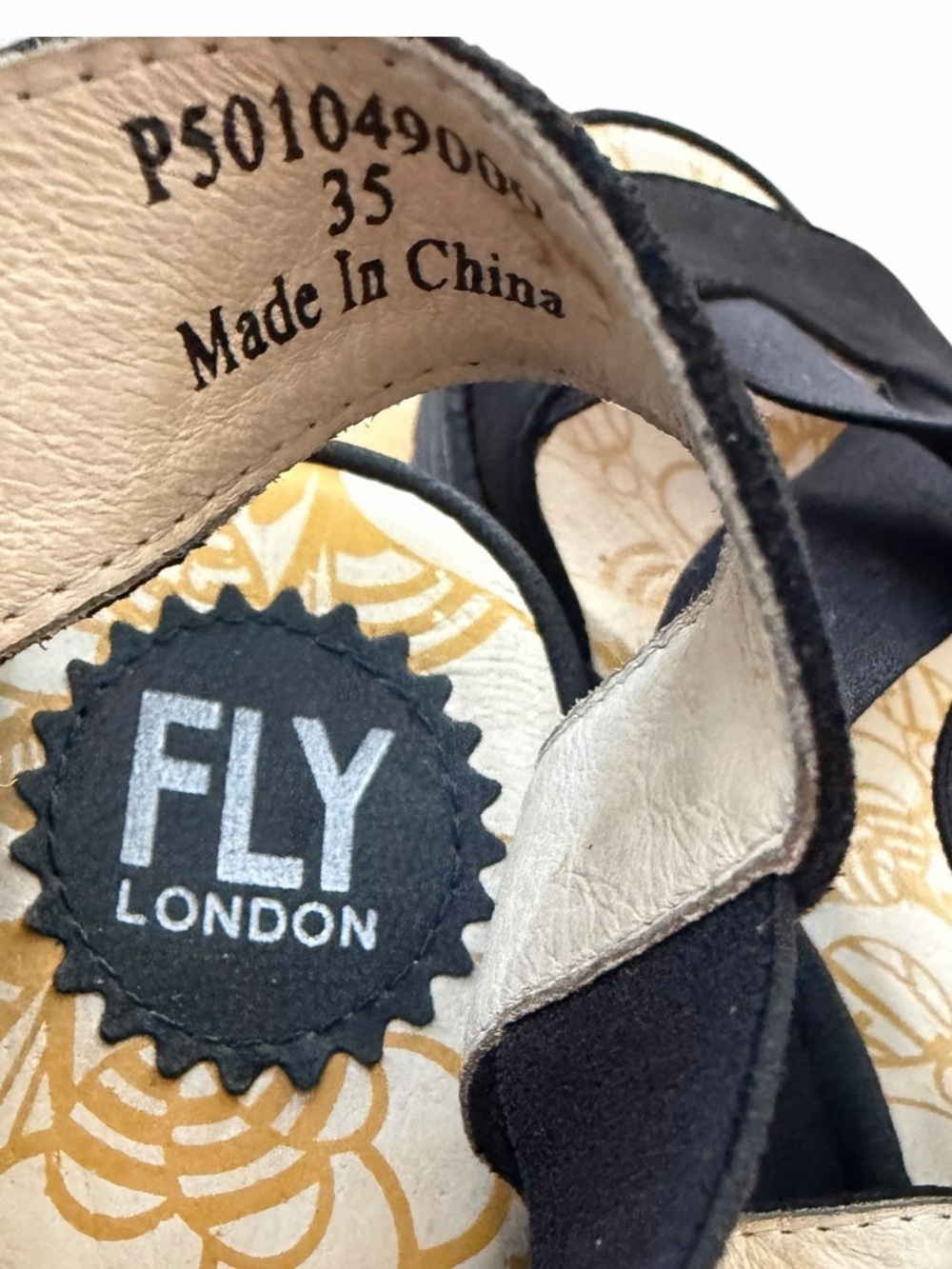Fly London Yaji888fly Black Leather Crisscross Elastic Wedge Sandals Sz 35 US 5 - Picture 5 of 9